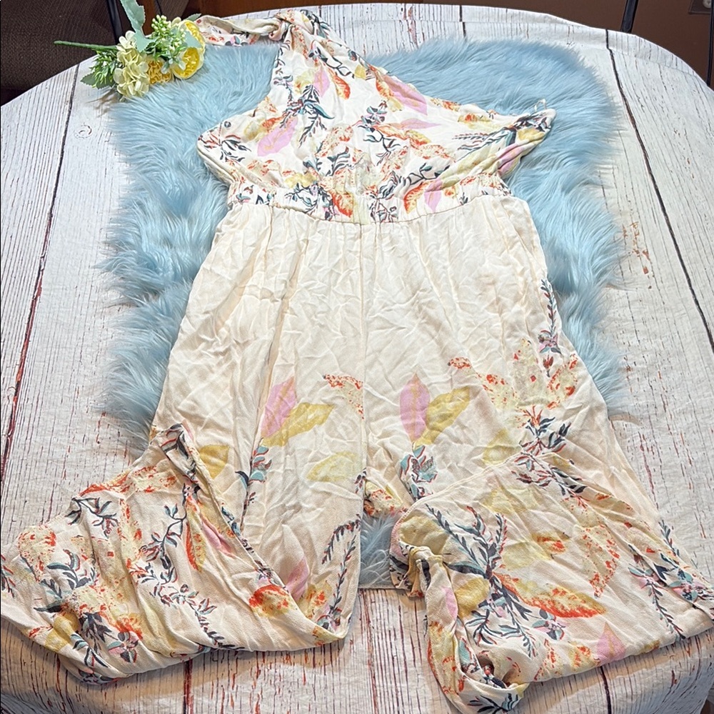 Free People Floral Cream Jumpsuit